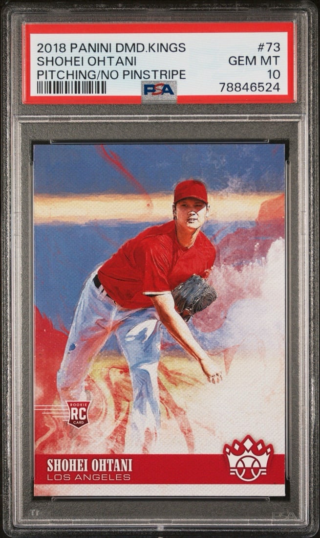 2018 PANINI DIAMOND KINGS SHOHEI OHTANI #73 PITCHING NO PINSTRIPE ROOKIE PSA 10 (1 of 3)