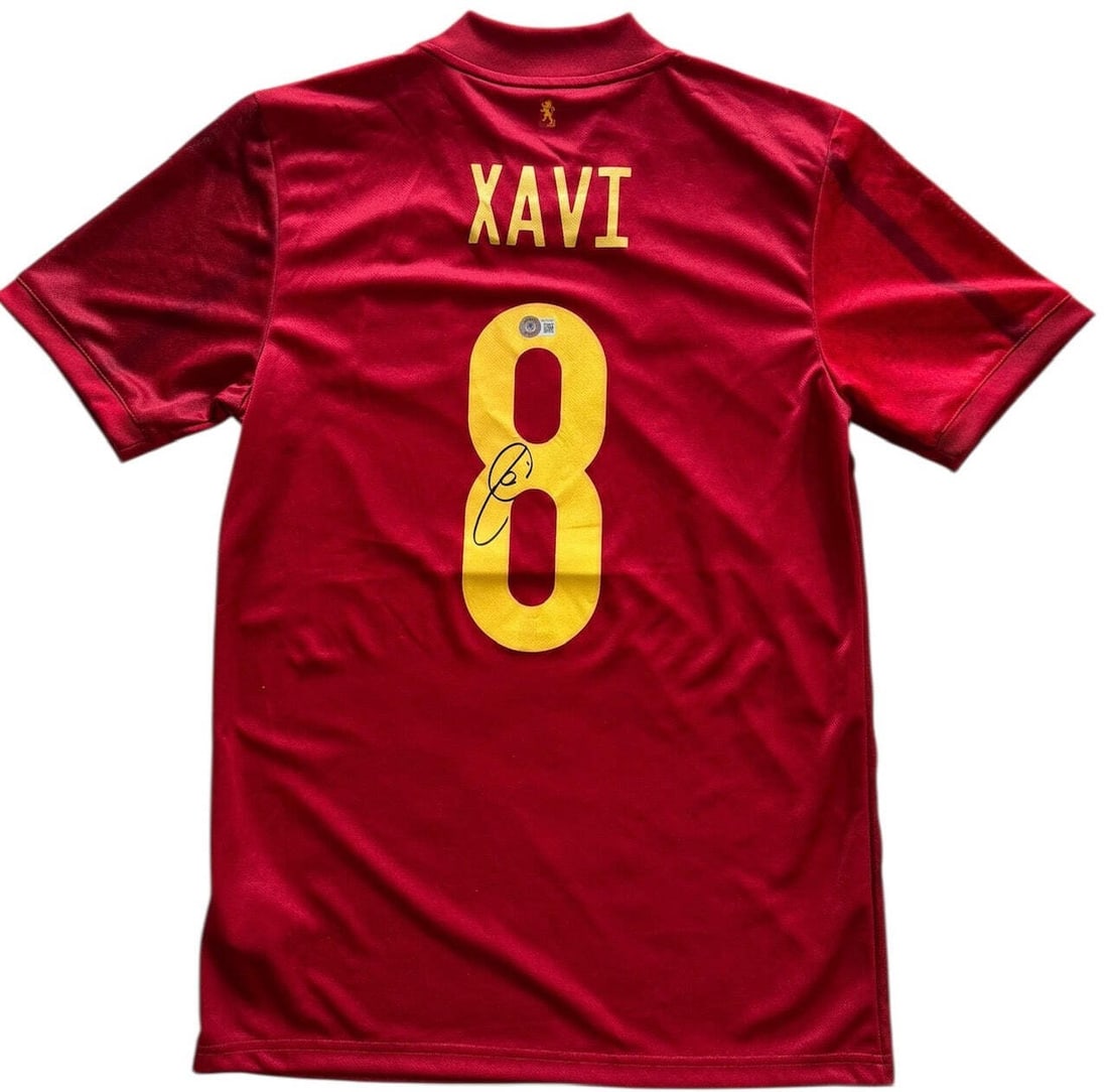 Xavi Hernandez Autographed Adidas Spain Authentic Jersey (Beckett): Xavi Hernandez Autographed Adidas Spain Authentic Jersey (Beckett) Xavi Hernandez's sharpie signature across the back of this Adidas Spain authentic jersey adds a touch of authenticity to this unique