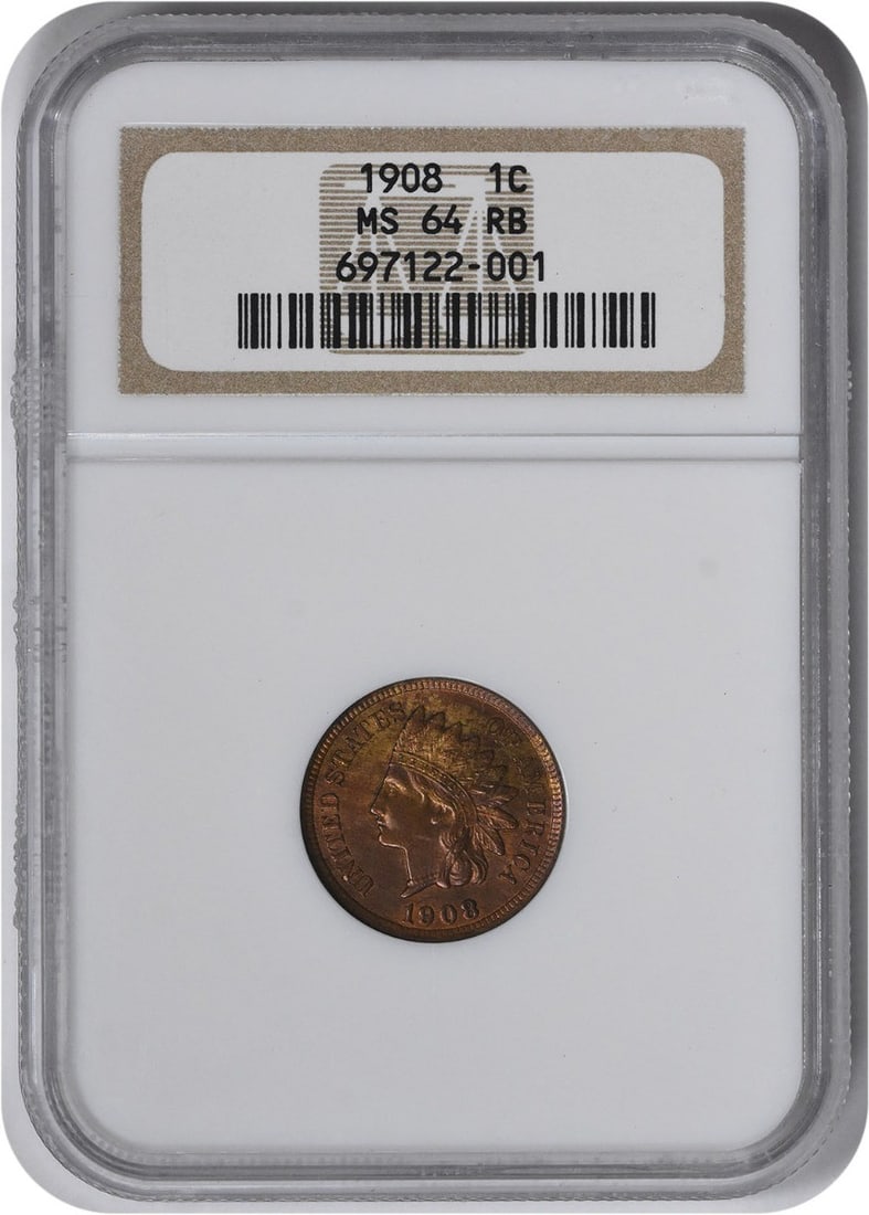 Indian Cent MS64RB NGC: Indian Cent MS64RB NGC MS64RB NGC Indian Cent, certified uncirculated and dated 1908, showcases exceptional detail and luster in its copper composition. The KM number 90a designation verifies its