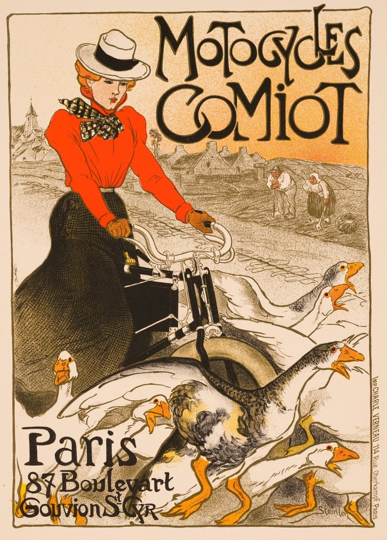 Maitres de l affiche original vintage poster motorcycles by Steinlen 1896: Maitres de l affiche original vintage poster motorcycles by Steinlen 1896 Item Specifics: Artist: Theophile Steinlen Unit Of Sale: Single Piece Size: Small Color: Red Date Of Creation: 1897 Material: 