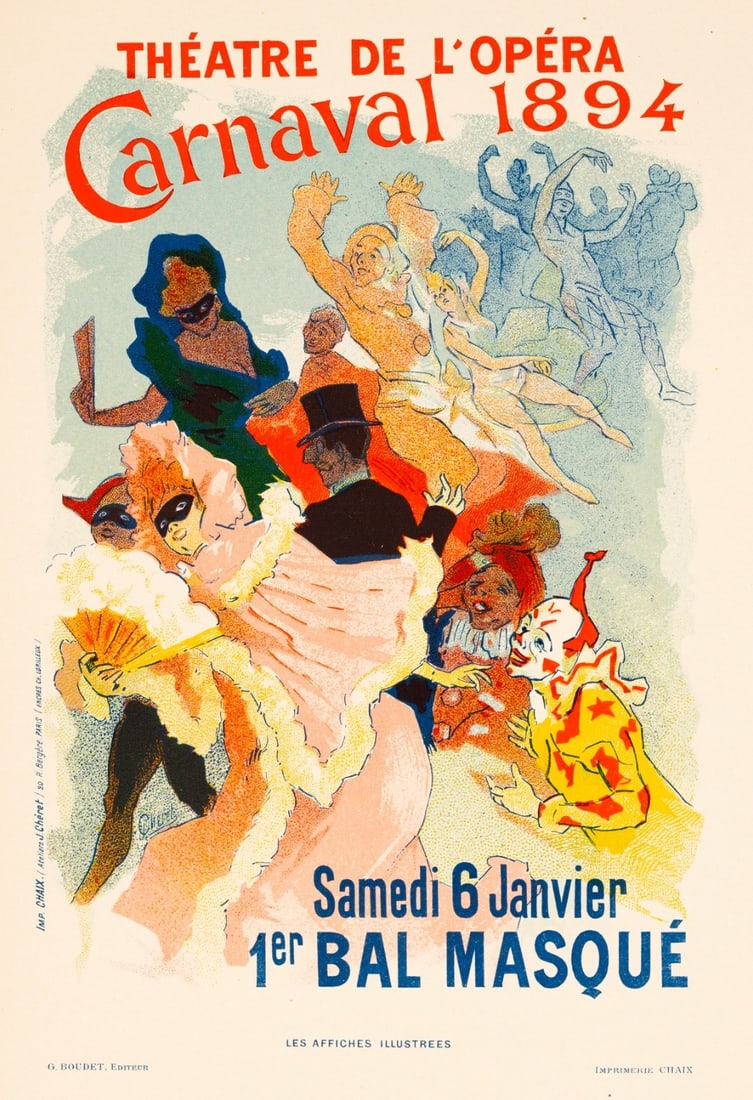 Chret Carnaval 1894 Opra Original 1896 Chaix Lithograph Les Affiches Ill: Chret Carnaval 1894 Opra Original 1896 Chaix Lithograph Les Affiches Ill Item Specifics: Unit Of Sale: Single Piece Artist: JULES CHERET Size: Small Date Of Creation: 1897 Title: Affiches Illustrees M