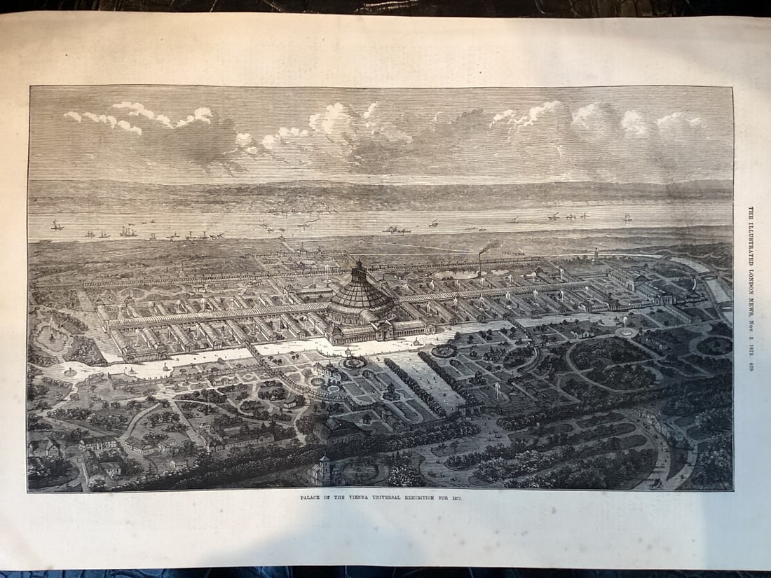 1873 Vienna World Expo Rotunde Aerial View Illustrated London News Engraving (1 of 2)