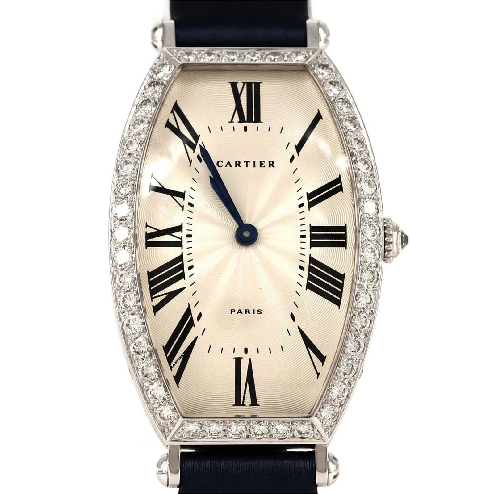 Wristwatch by Cartier: Wristwatch by Cartier White gold Cartier wristwatch with a silver dial, measuring 26mm in diameter, bears a few traces of usage and minor scratches. The watch's condition is described as very good, wi