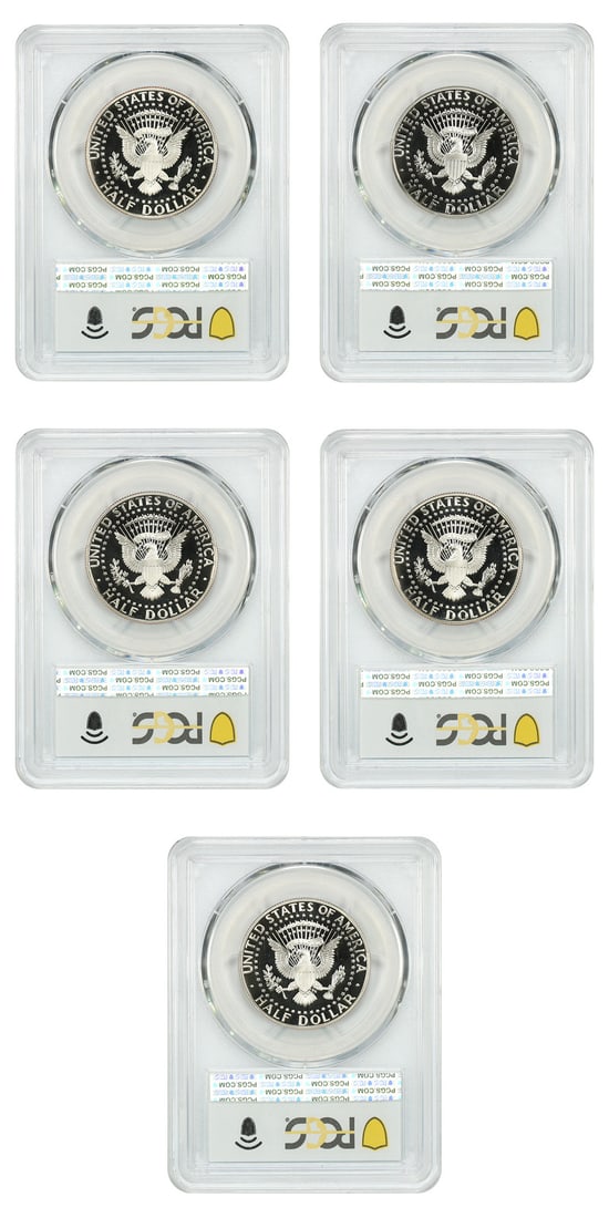 Lot of 1991-S 50C PCGS PR70DCAM (5 Coins) - Kennedy Half Dollar: Lot of 1991-S 50C PCGS PR70DCAM (5 Coins) - Kennedy Half Dollar The 1991-S Kennedy Half Dollar, graded PR70DCAM by PCGS, showcases exceptional strike quality and deep cameo contrast. Five coins are