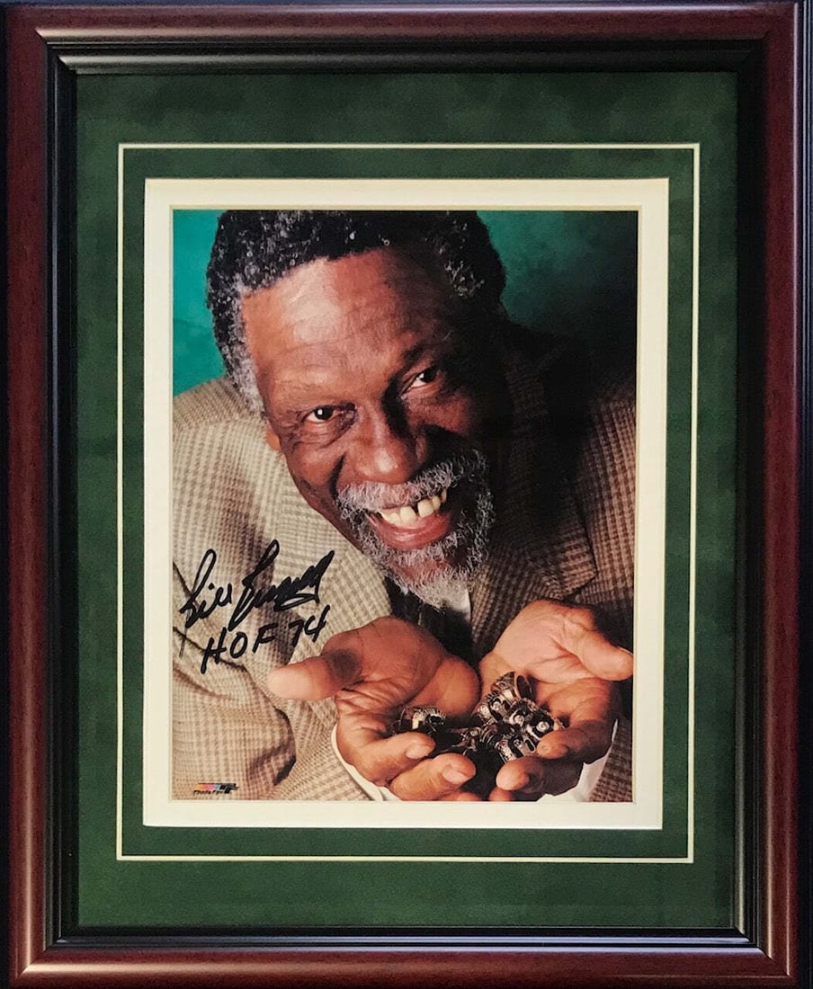 Bill Russell "HOF 74" Autographed Framed 11 Rings 8x10 Photo: Bill Russell "HOF 74" Autographed Framed 11 Rings 8x10 Photo Item Specifics: Inscribed with "HOF 74" inscription Signed inblack sharpie across the front of the photo Authenticity is provided by Rich