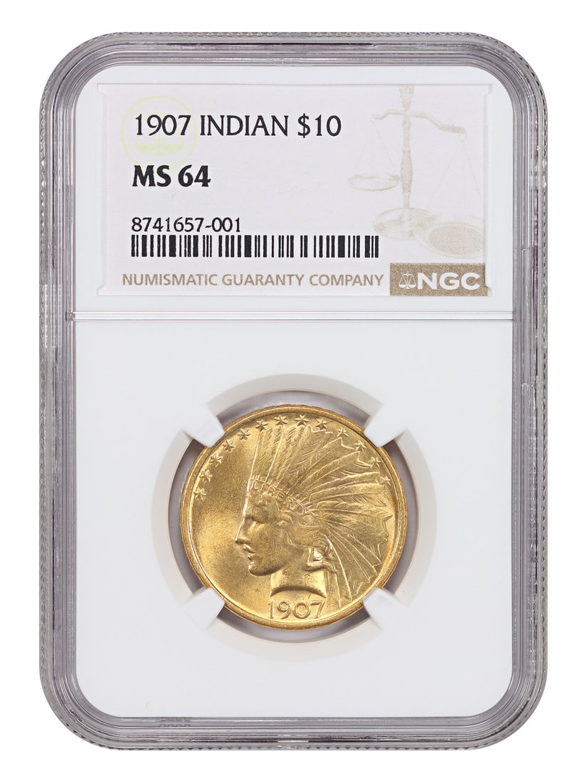 $10 Indian NGC MS64 First Year Issue: $10 Indian NGC MS64 First Year Issue The $10 Indian NGC MS64 First Year Issue coin boasts an impressive grade of 64, indicating exceptional condition and detail. This uncirculated coin was minted in
