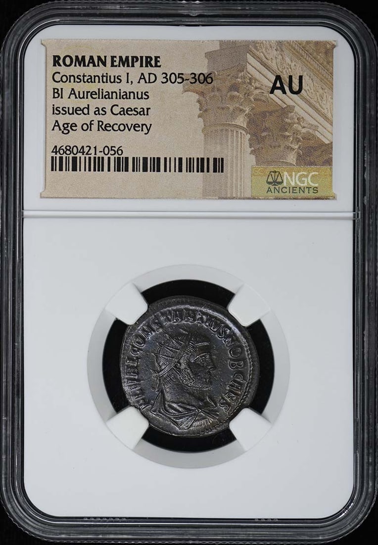 Constantius I, AD 305-306 ROMAN EMPIRE BI Aurelianianus NGC AU: Constantius I, AD 305-306 ROMAN EMPIRE BI Aurelianianus NGC AU Constantius I, AD 305-306 Roman Empire Bi Aurelianianus NGC AU - A rare and historically significant coin from the late Roman Empire,