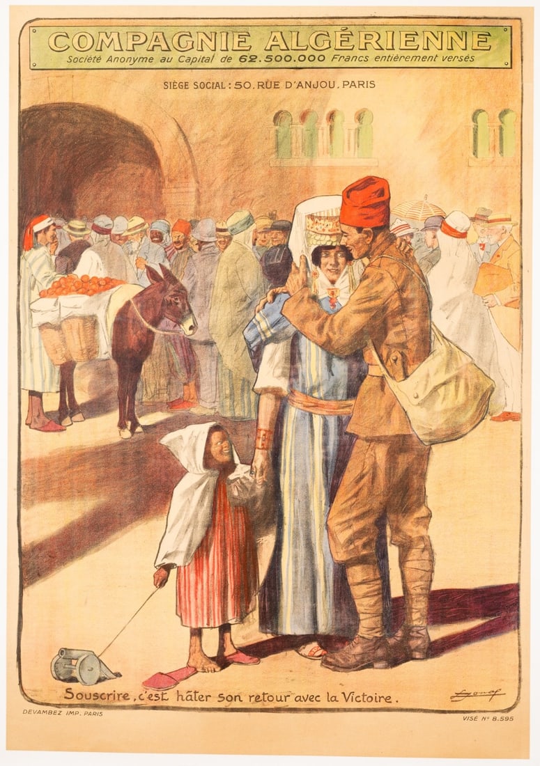 Compagnie Algerienne Emprunt Lucien Jonas C1917 Ww1 War Bond Poster: Compagnie Algerienne Emprunt Lucien Jonas C1917 Ww1 War Bond Poster Item Specifics: Unit Of Sale: Single Piece Artist: lucien Jonas Size: Medium Material: Paper papercanvas Certificate Of Authenticity