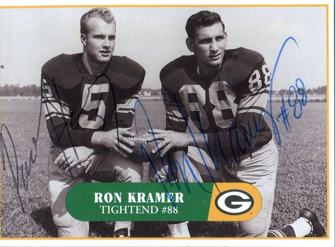 Autographed card of legends Ron Kramer and Paul Hornung: Autographed card of legends Ron Kramer and Paul Hornung Item Specifics: Ron Kramer & Paul Hornung Autographed Legends of the Game Card Signed in blue pen across the front of the card Authenticity is