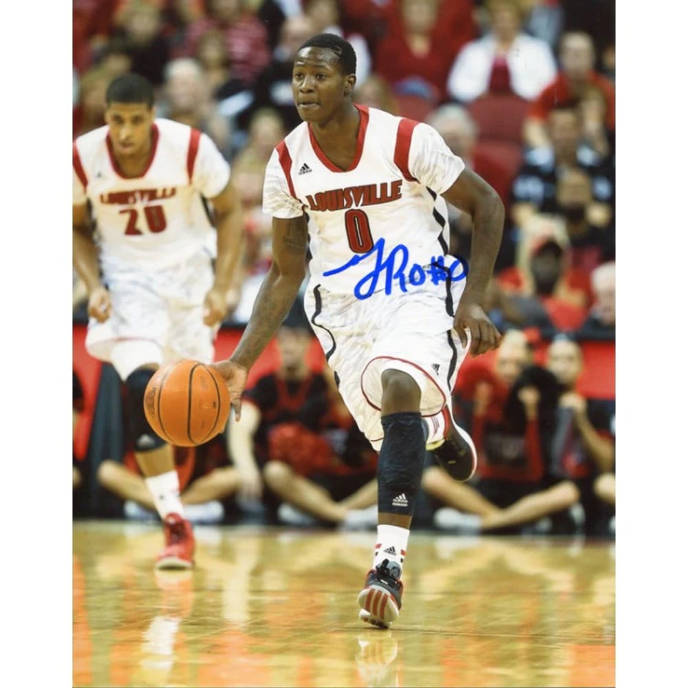 Terry Rozier Autographed 8x10 Photo: Terry Rozier Autographed 8x10 Photo Item Specifics: Signed in blue sharpie across the front of the photo Terry is dribbling down the court, while playing with the Louisville Cardinals Item is