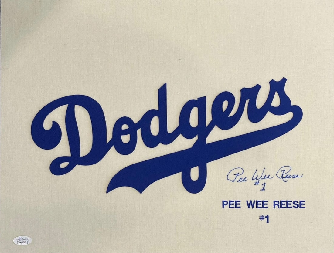 Reese Pee Wee Autographed Brooklyn Dodgers Jersey Swatch (JSA): Reese Pee Wee Autographed Brooklyn Dodgers Jersey Swatch (JSA) Item Specifics: Brand: James Spence Authentication (JSA) Pee Wee Reese Autographed 14x18 Brooklyn Dodgers Jersey Swatch Signed in blue