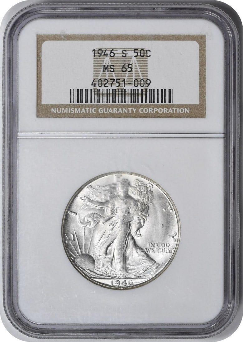Silver Half Walking Liberty Dollar 1946 MS65 NGC: Silver Half Walking Liberty Dollar 1946 MS65 NGC The Silver Half Walking Liberty Dollar, minted in 1946, boasts an impressive MS65 grade from the NGC, showcasing exceptional condition. This coin
