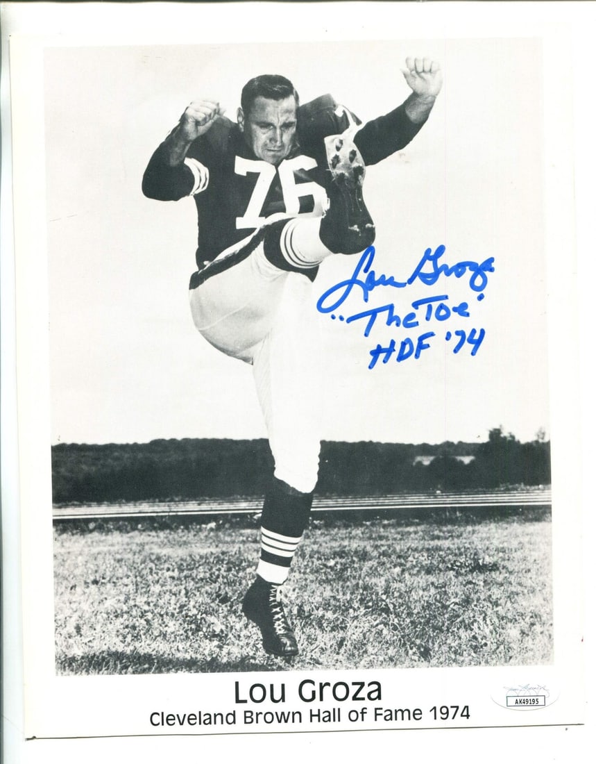Lou Groza Autographed 8x10 Photo (JSA): Lou Groza Autographed 8x10 Photo (JSA) Item Specifics: Brand: James Spence Authentication (JSA) Lou Groza Autographed 8x10 Photo Signed in blue sharpie across the front of the photo with inscription
