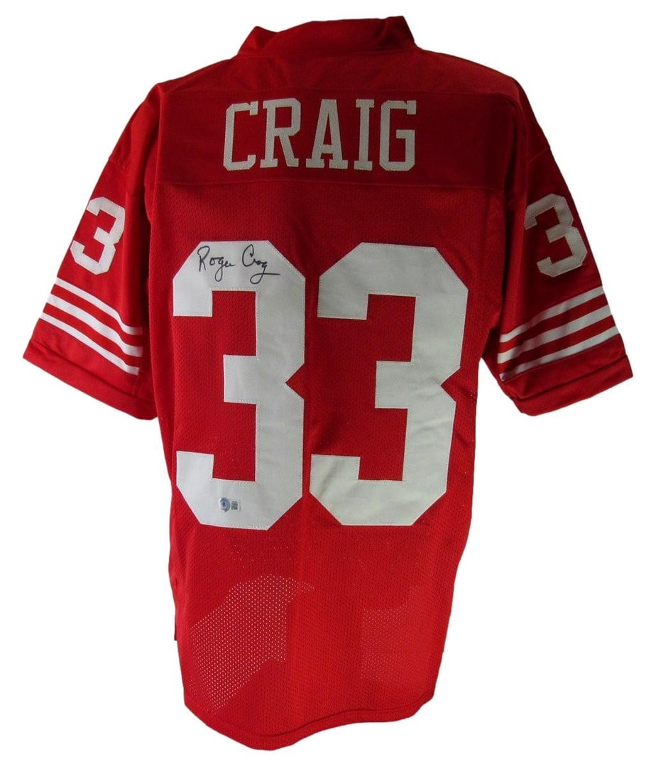 Roger Craig Autographed San Francisco 49ers Custom Red Jersey Beckett 204292: Roger Craig Autographed San Francisco 49ers Custom Red Jersey Beckett 204292 Authentic Roger Craig Autographed San Francisco 49ers Custom Red Jersey. This unique piece features the signature of NFL