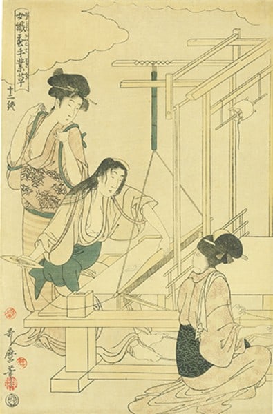Woodblock Print Weaving Sericulture Utamaro Tenmei 1785 Kitagawa Art Ukiyo (1 of 2)