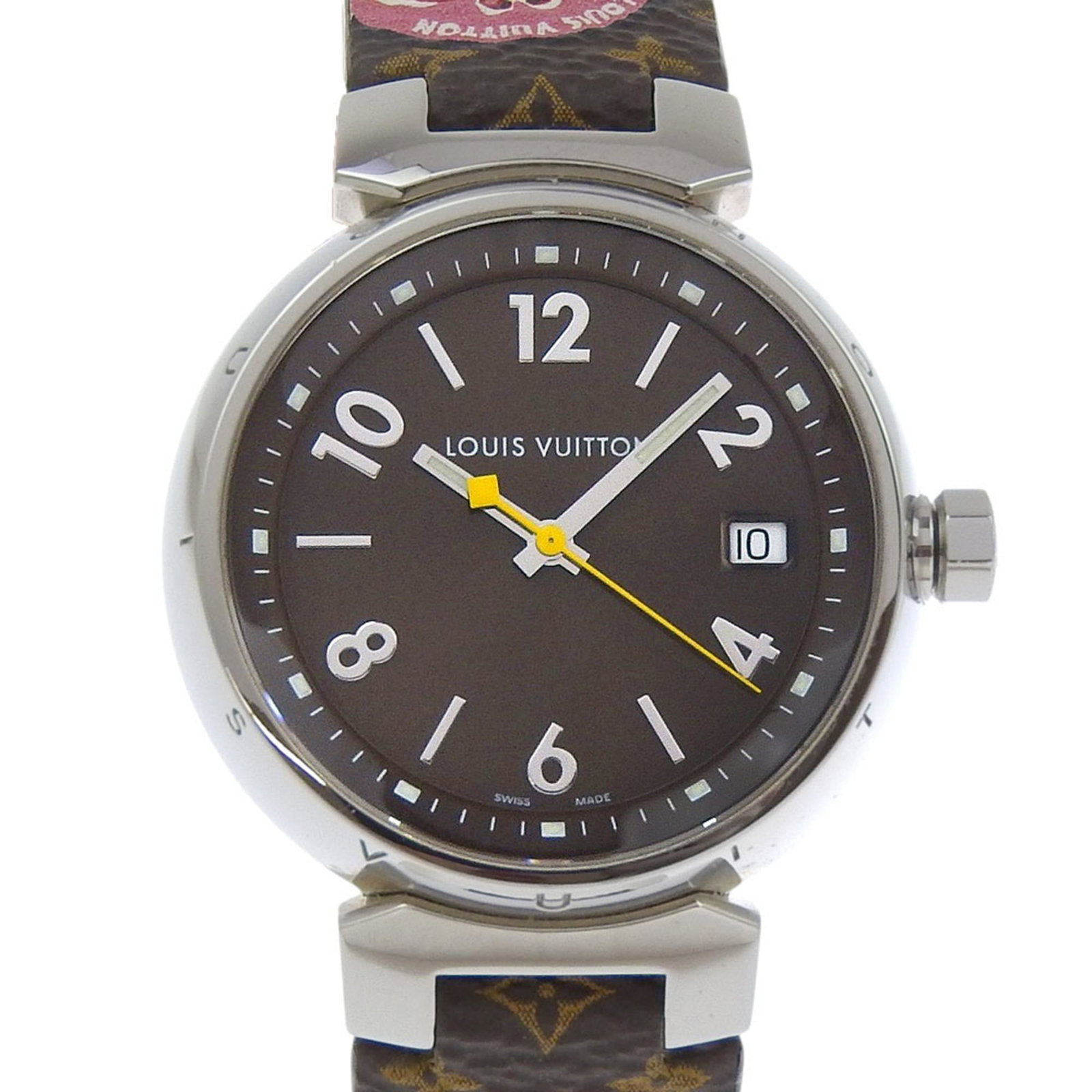 Wristwatch Louis Vuitton: Wristwatch Louis Vuitton Stainless steel case and leather band make for a stylish combination in this Louis Vuitton wristwatch. The brown dial adds a touch of sophistication, while the 34mm diameter