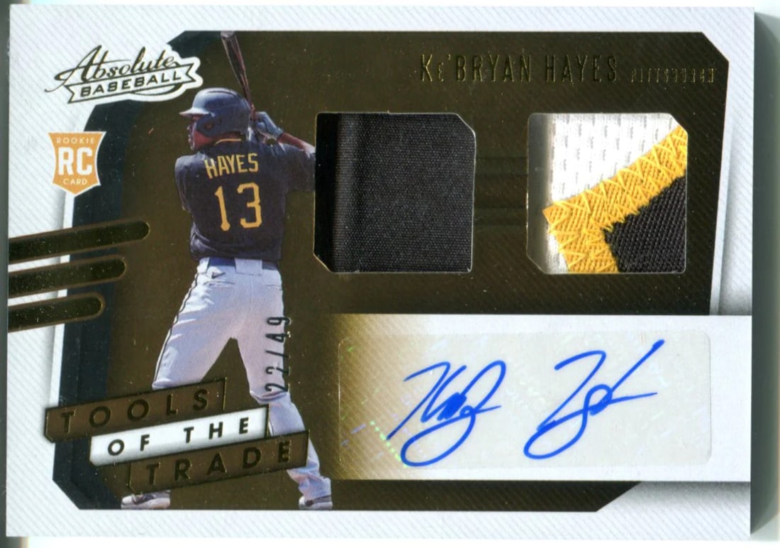Ke'Bryan Hayes 2021 Panini Absolute Tools Of The Trade Dual Patch/ Autographed Ro: Ke'Bryan Hayes 2021 Panini Absolute Tools Of The Trade Dual Patch/ Autographed Ro Ke'Bryan Hayes 2021 Panini Absolute Tools Of The Trade Dual Patch/ Autographed Ro. This card features dual patches