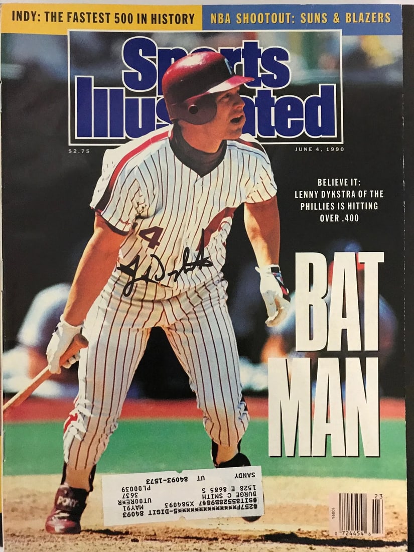 Lenny Dykstra Signed Sports Illustrated June 4 1990: Lenny Dykstra Signed Sports Illustrated June 4 1990 Item Specifics: This is a Lenny Dykstra Autographed Sports Illustrated Magazine Signed in black sharpie across the front of the magazine Magazine