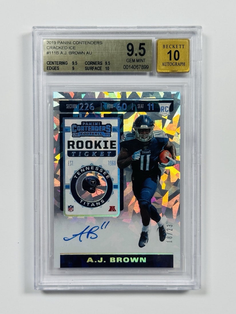2019 PANINI CONTENDERS AJ BROWN #111B ROOKIE TICKET AUTO/ 23 BGS 9.5 AUTO 10: 2019 PANINI CONTENDERS AJ BROWN #111B ROOKIE TICKET AUTO/ 23 BGS 9.5 AUTO 10 2019 Panini Contenders AJ Brown #111B Rookie Ticket Auto/23 BGS 9.5 Auto 10 - A.J. Brown's Autographed NFL Trading Card.Thi