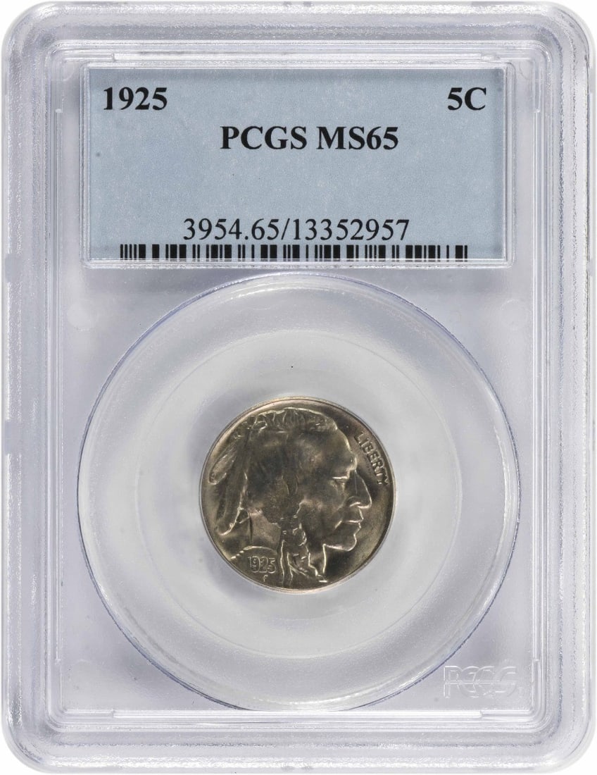 1925 Buffalo Nickel MS65 PCGS: 1925 Buffalo Nickel MS65 PCGS MS65 PCGS graded 1925 Buffalo Nickel showcases its exceptional condition, with the distinctive buffalo design standing out on its highly detailed nickel surface. This