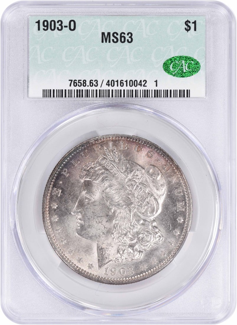 Morgan Silver Dollar MS63 1903 O: Morgan Silver Dollar MS63 1903 O The Morgan Silver Dollar MS63 1903 O boasts an impressive MS63 grade, indicating exceptional condition and quality. This rare coin features the iconic Reeded edge and