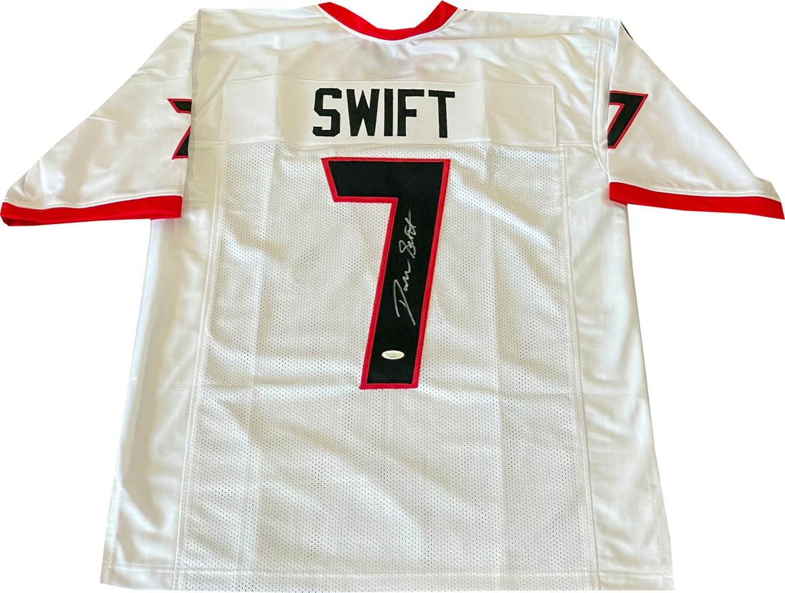 D'Andre Swift Autographed Georgia Custom Jersey (JSA): D'Andre Swift Autographed Georgia Custom Jersey (JSA) Item Specifics: Brand: James Spence Authentication (JSA) D'Andre Swift Autographed Georgia Custom Jersey Signed in silver sharpie across the