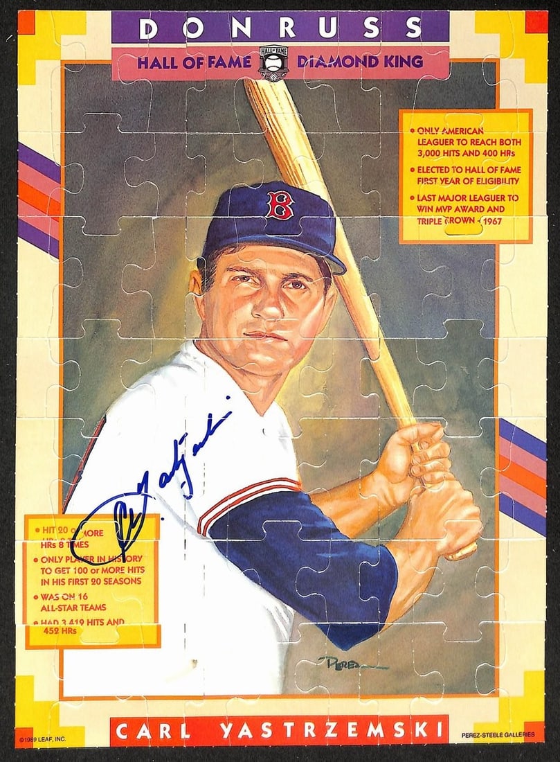 Carl Yastrzemski HOF Signed/ Auto 8x11 1989 Leaf Perez-Steel Photo Puzzle 207526 (1 of 2)