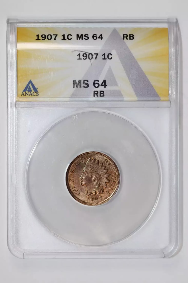 1907 INDIAN HEAD CENT ANACS MS64 RB (1 of 2)