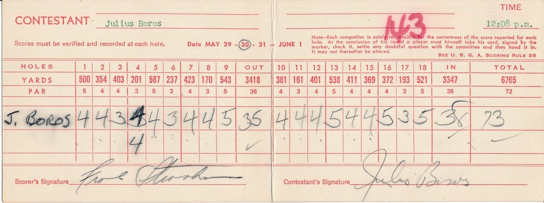 Score Card Autographed Julius Boros 1958 Championship Open Western (1 of 3)