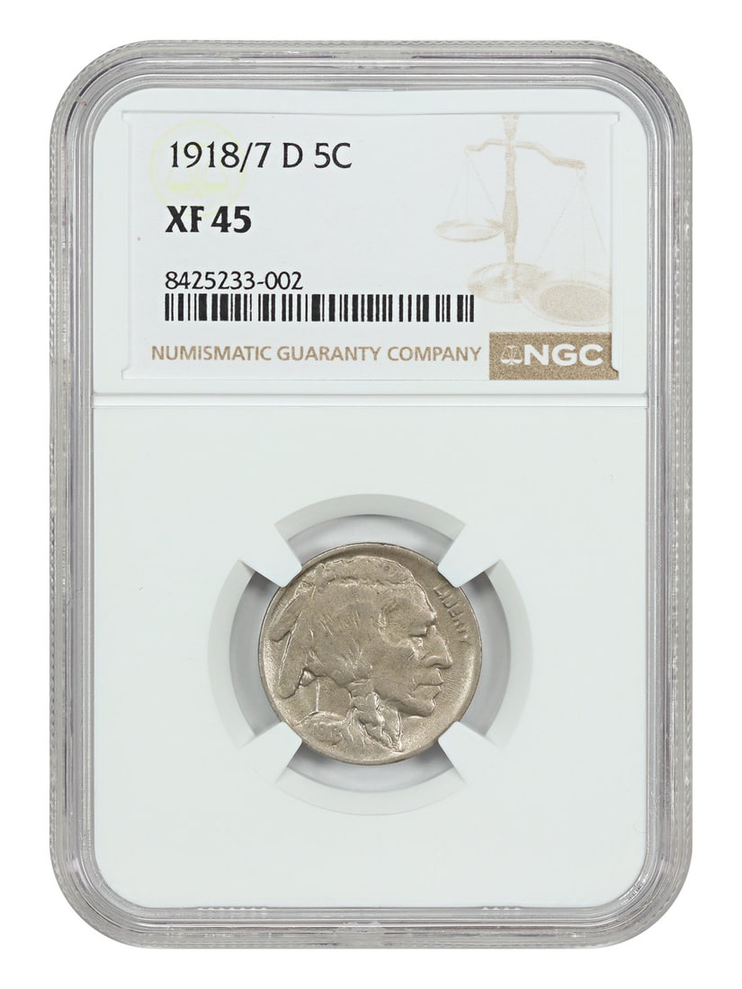 1918/ 7-D 5C NGC XF45 - Buffalo Nickel - Rare Overdate: 1918/ 7-D 5C NGC XF45 - Buffalo Nickel - Rare Overdate The 1918/7-D Buffalo Nickel, graded XF45 by the NGC, boasts an overdate that sets it apart from its circulated counterparts. This rare variant
