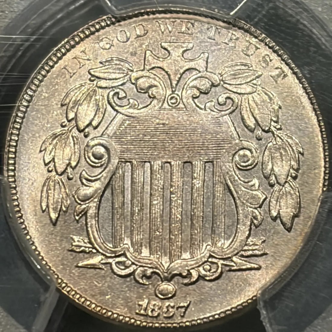 1867 RAYS SHIELD NICKEL RAYS PCGS MS64 - 3