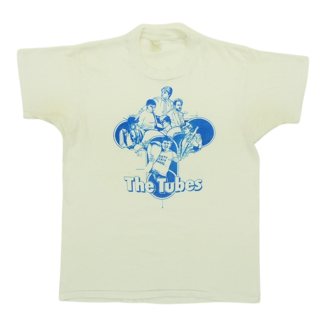 Tubes Shirt 1982: Tubes Shirt 1982 Large, classic fit Tubes Shirt from 1982, featuring a timeless white color and original design. This vintage shirt boasts a collar to hem front length of 28 inches and pit to pit