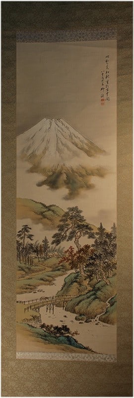 Mt Fuji Autumn Colors Silk Box Japanese Scroll Painting Kishinami Ryukei (1 of 1)
