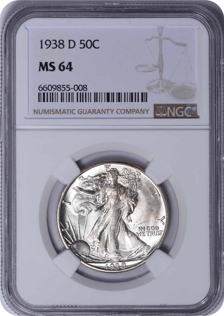 Silver Half Dollar Walking Liberty MS64 1938-D: Silver Half Dollar Walking Liberty MS64 1938-D The 1938-D Silver Half Dollar Walking Liberty coin boasts an impressive MS64 grade, showcasing its exceptional condition. With a rich history and a reede
