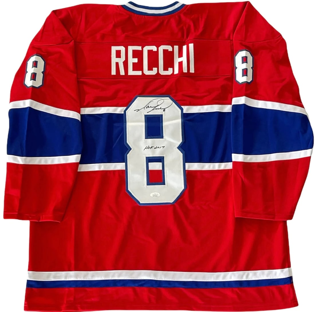 Mark Recchi Autographed Canadiens Montreal Jersey JSA: Mark Recchi Autographed Canadiens Montreal Jersey JSA Item Specifics: Brand: James Spence Authentication (JSA) Mark Recchi Autographed Montreal Canadiens Custom Jersey Signed in black sharpie across t