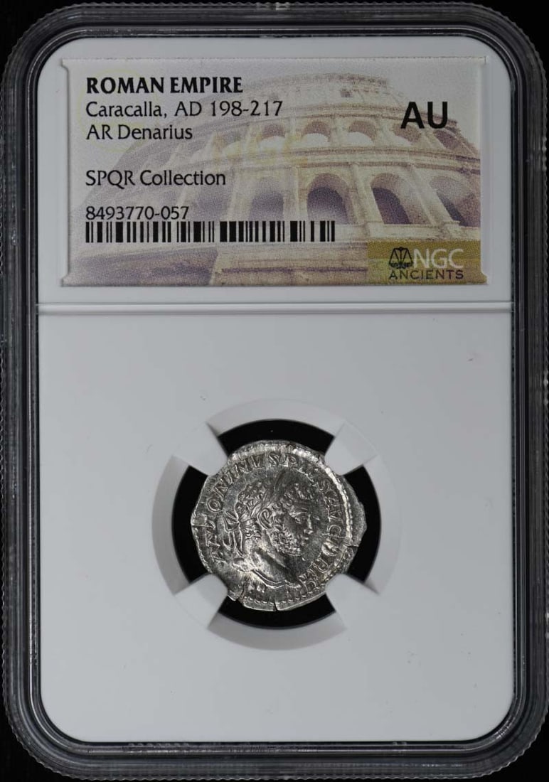 Caracalla, AD 198-217 ROMAN EMPIRE AR Denarius NGC AU50 (1 of 2)