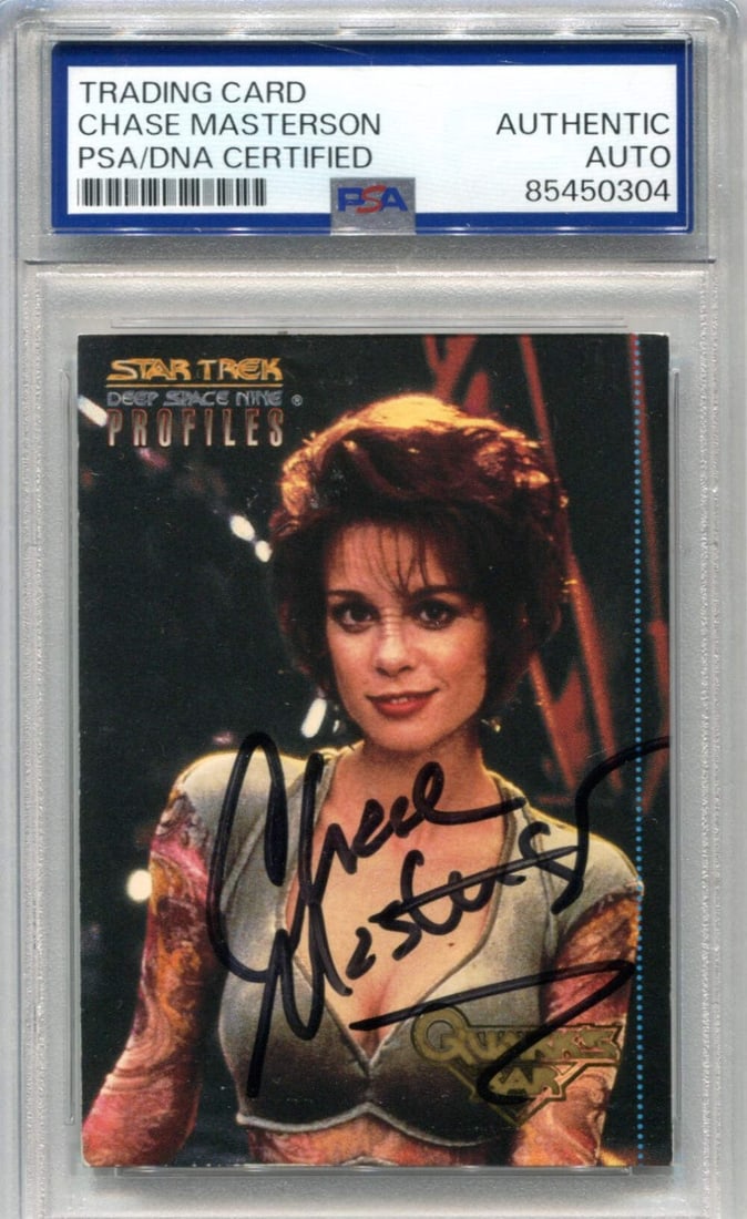 Chase Masterson 1997 Skybox Star Trek Deep Space Nine #5 PSA Authentic Auto Card: Chase Masterson 1997 Skybox Star Trek Deep Space Nine #5 PSA Authentic Auto Card Chase Masterson's 1997 Skybox Star Trek Deep Space Nine #5 card bears her signature in black sharpie, making it a