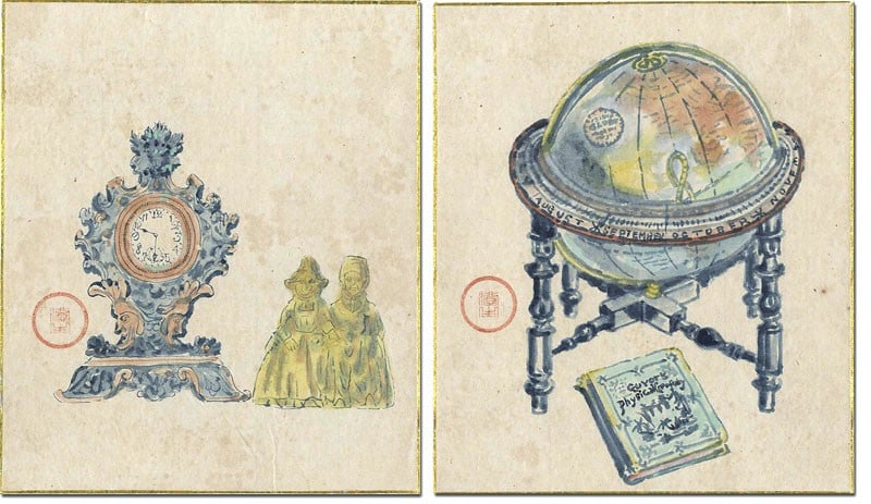 Kawakami Sumio Clock and Globe Hand Painted Shikishi Set of 2 Japanese Art (1 of 1)