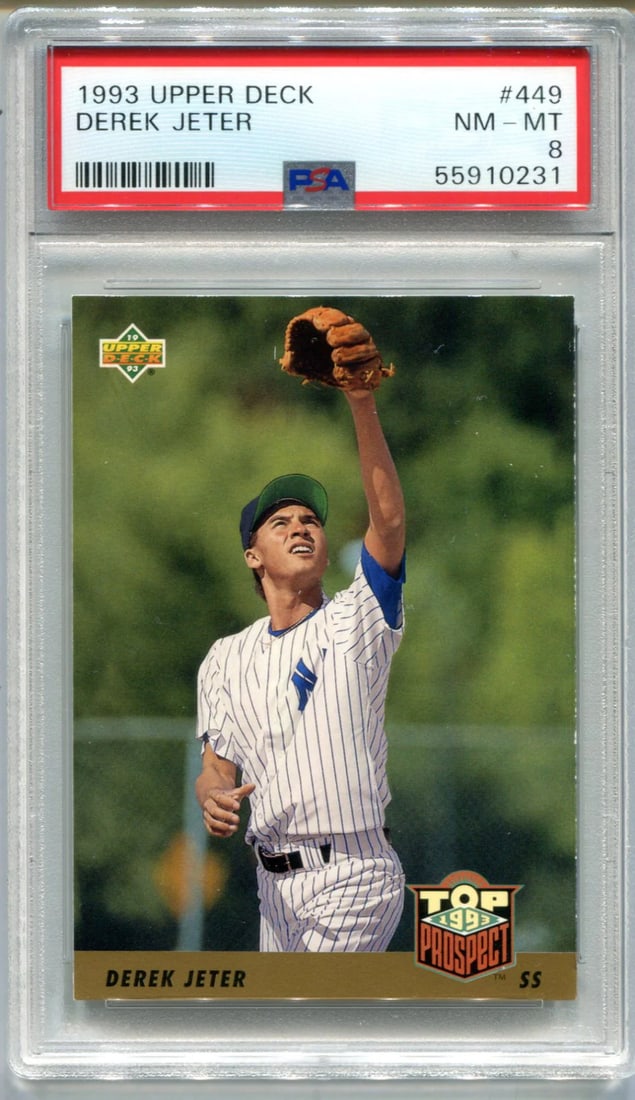 Derek Jeter 1993 Upper Deck #449 PSA NM-MT 8 Card: Derek Jeter 1993 Upper Deck #449 PSA NM-MT 8 Card Derek Jeter's 1993 Upper Deck #449 card boasts a PSA NM-MT 8 certification, showcasing its exceptional condition and rarity. This highly sought-after