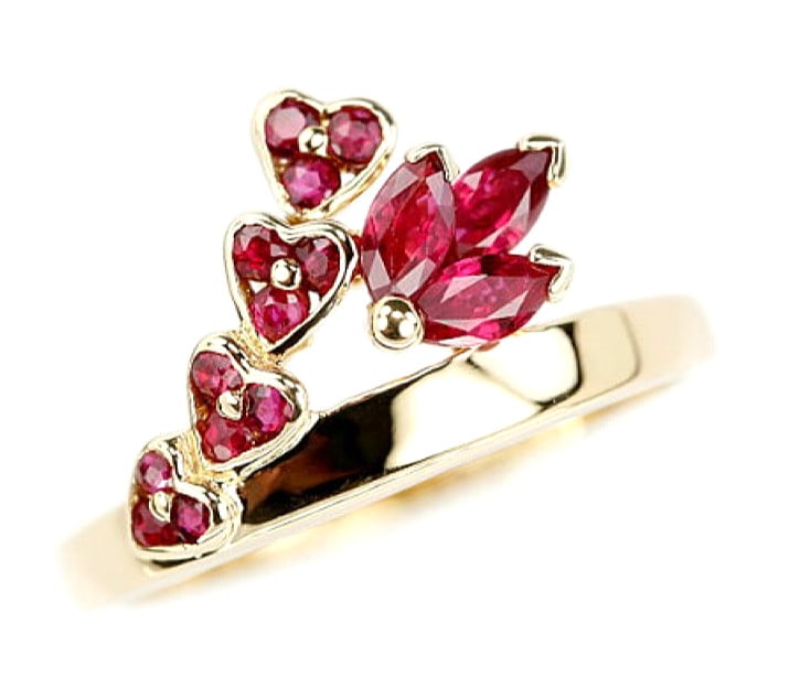 Natural Ruby Four Heart Band Ring US 5.5 18k Yellow Gold Mouawad: Natural Ruby Four Heart Band Ring US 5.5 18k Yellow Gold Mouawad Item Specifics: Shape: Heart Main Stone Creation: Natural Occasion: Anniversary Birthday Christening Christmas Engagement Graduation Mo