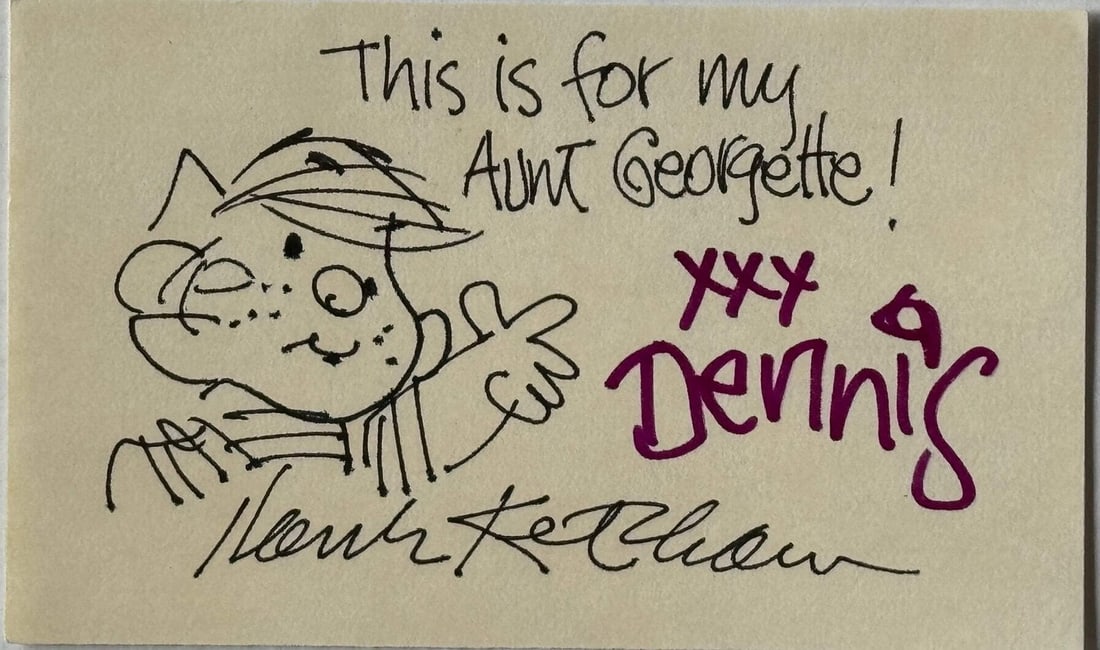Hank Ketcham signed 3x5 index "Dennis The Menace "signed cartoonist autograph (J (1 of 2)