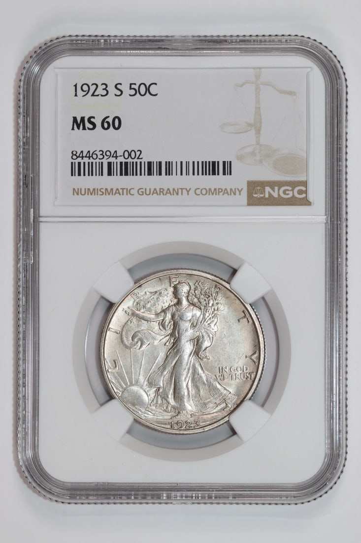 HALF DOLLAR NGC MS60 ORIGINAL UNC LIBERTY WALKING 1923 S (1 of 2)