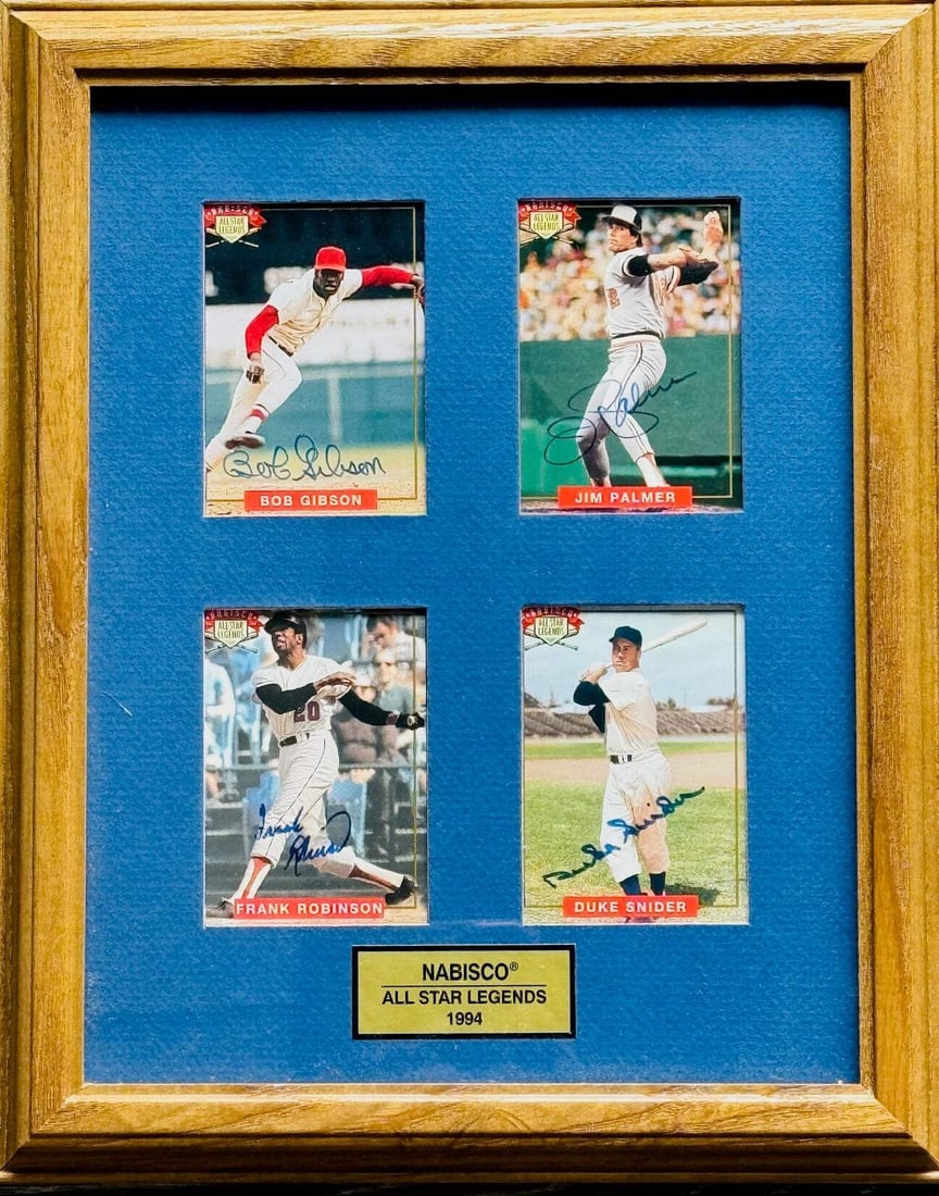 1994 Nabisco All Star Legends Autographs 4-Card Set Framed: 1994 Nabisco All Star Legends Autographs 4-Card Set Framed The 1994 Nabisco All Star Legends Autographs 4-Card Set Framed features four cards signed in blue sharpie across the front. The set is