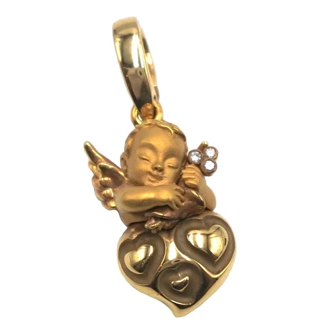Magerit Angel Cupid Heart Diamond 18k Yellow Gold Pendant Charm Spanish Jewelry: Magerit Angel Cupid Heart Diamond 18k Yellow Gold Pendant Charm Spanish Jewelry Item Specifics: Pendant Shape: Angel Number Of Diamonds: 3 Occasion: Anniversary Birthday Christening Christmas Confirma