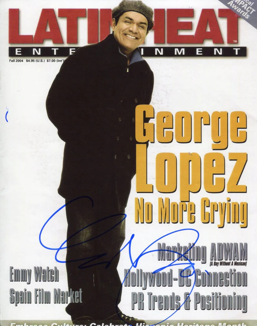 George Lopez Autographed 8x10 Photo: George Lopez Autographed 8x10 Photo Item Specifics: Signed in blue sharpie across the front of the photo George is standing on the cover of Latin Heat magazine Item is authenticated by Rich Altman's