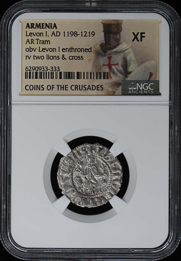 Levon I, AD 1198-1219 ARMENIA AR Tram NGC XF: Levon I, AD 1198-1219 ARMENIA AR Tram NGC XF Levon I, AD 1198-1219 ARMENIA AR Tram NGC XF - A rare and historically significant coin from the reign of Levon I in Armenia, certified by the Numismatic G