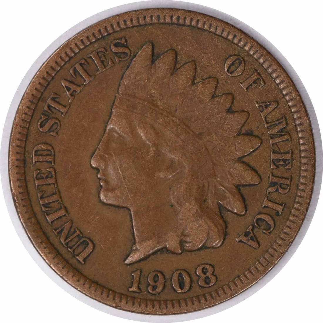 Uncertified 1908 S Indian Cent VF: Uncertified 1908 S Indian Cent VF 1908 S Indian Cent in VF condition, bearing the distinctive 'S' mint mark, features a copper composition and small denomination. This circulated coin showcases its ag