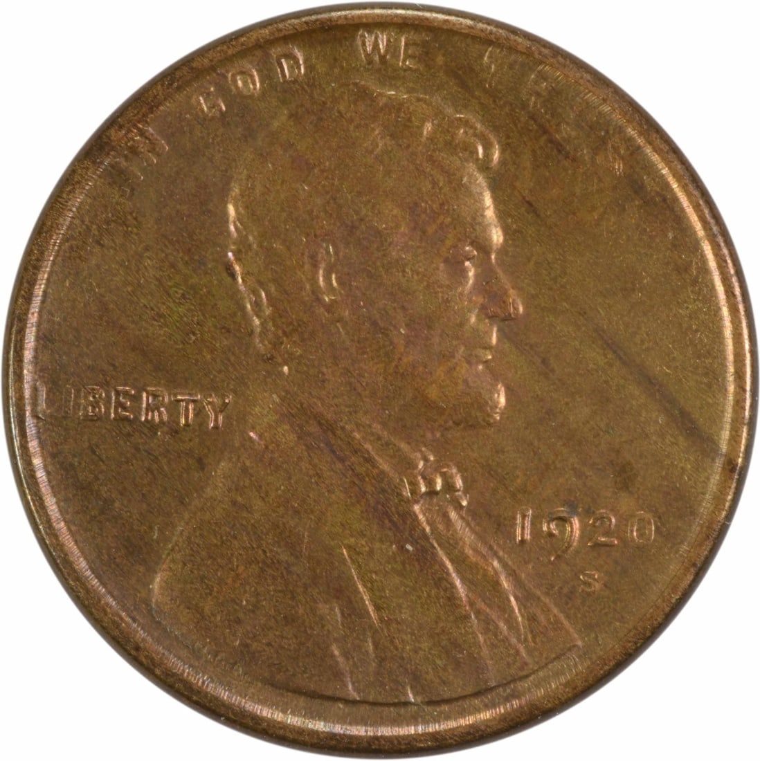 1920-S Lincoln Cent Choice BU Uncertified: 1920-S Lincoln Cent Choice BU Uncertified Choice BU Uncertified 1920-S Lincoln Cent features the iconic Lincoln Wheat design, crafted from copper and minted in San Francisco. This uncirculated coin bo