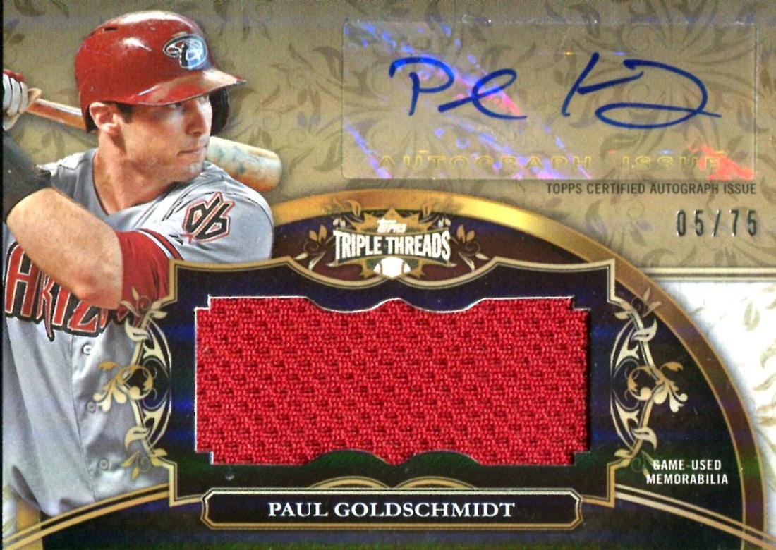 Paul Goldshmidt 2013 Triple Threads Game-Used/ Autographed Card #5/ 75 (1 of 2)