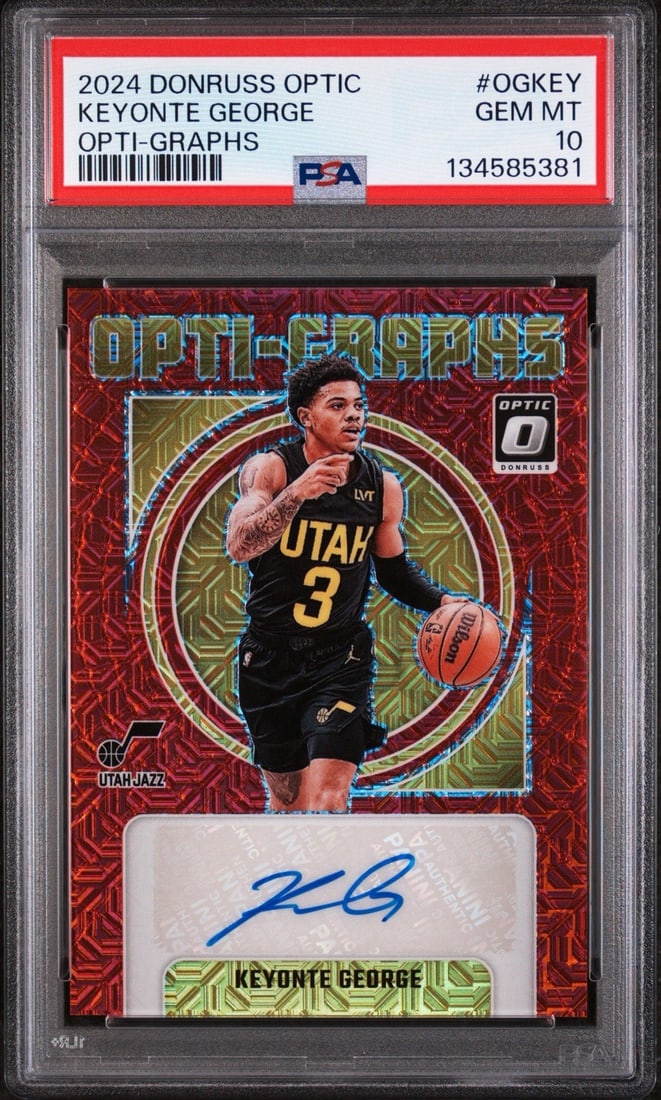 2024 PANINI DONRUSS OPTIC KEYONTE GEORGE #OGKEY OPTI-GRAPHS PSA 10 POP 2: 2024 PANINI DONRUSS OPTIC KEYONTE GEORGE #OGKEY OPTI-GRAPHS PSA 10 POP 2 PSA 10 graded Optic Graphs card #OGKEY features Keyonte George, highlighting the exceptional condition and rarity of this highl
